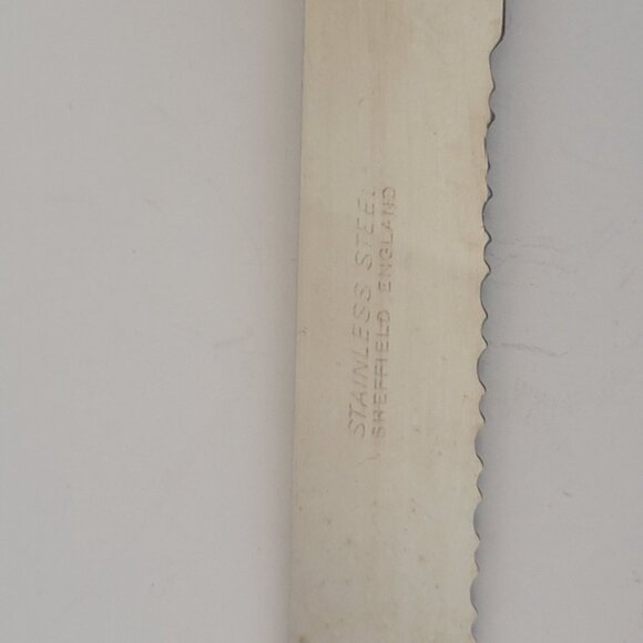 Vintage Sheffield England Stainless Steel Serrated Bread Knife With Marbled Hand - Picture 4 of 6